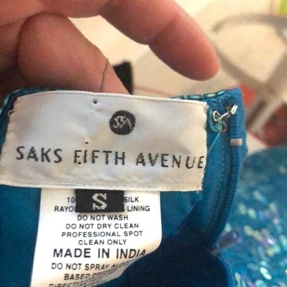 Saks Fifth Avenue Silk Top Small S Womens Vintage Blue Sequin Short Sleeve - Picture 4 of 12